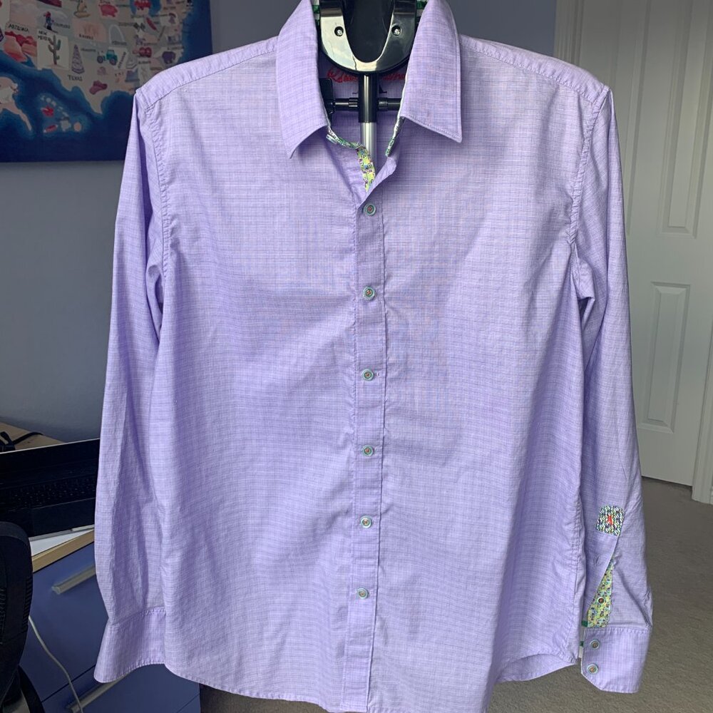 Robert Graham Men's L Button-Up Shirt Purple Lilac 100% Cotton Designer Casual